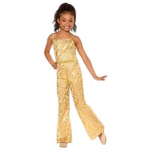 NWT Barbie The Movie Gold Disco Jumpsuit Halloween Costume Girls sz Large 10-12